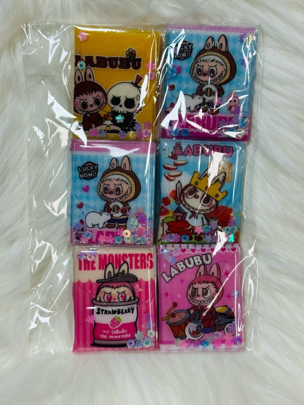 Bundle of 6 Labubu Character Sticker books Pack - Assorted Pink, Blue, Yellow